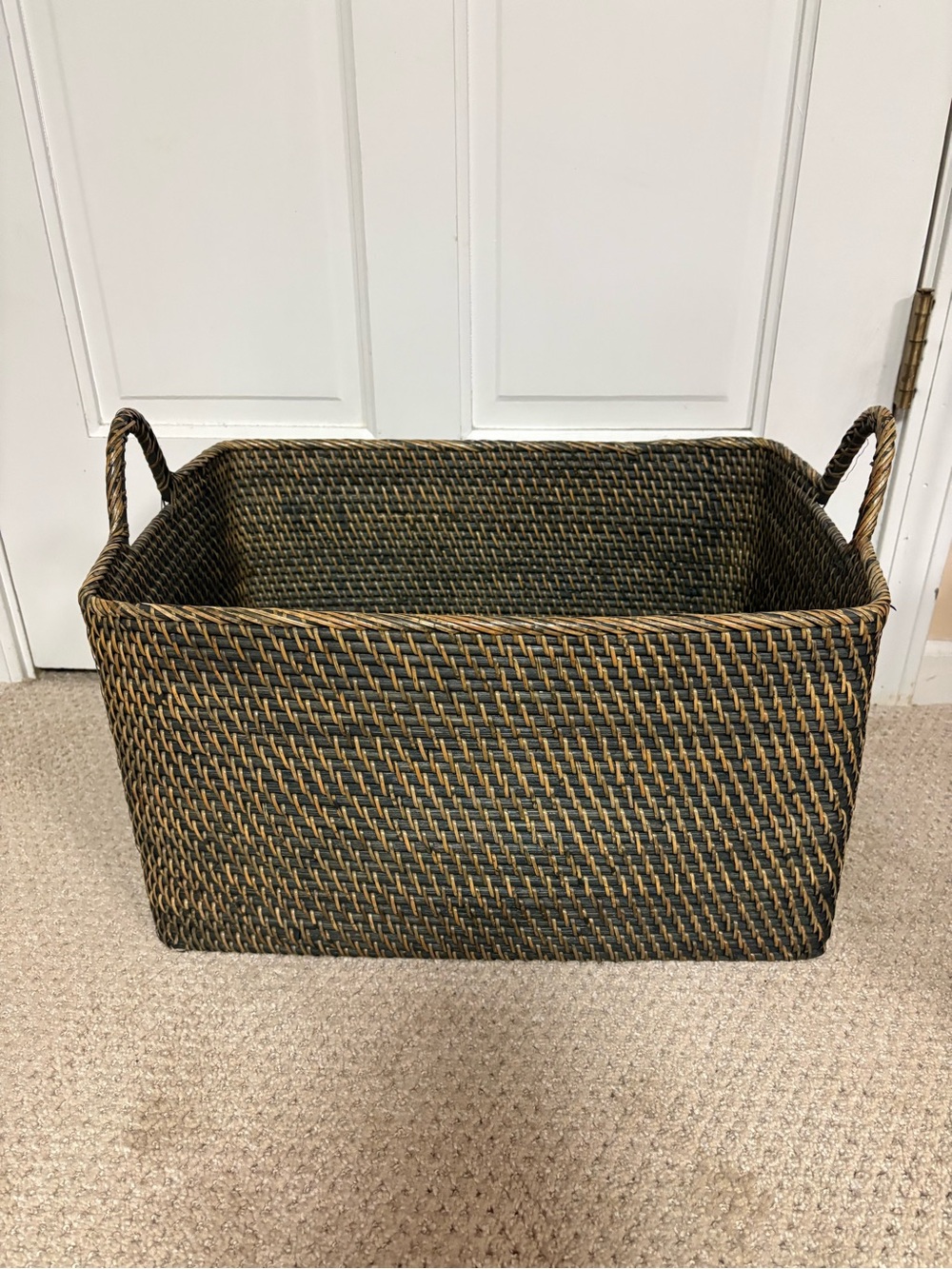 Kouboo Loma Woven Seagrass Storage Basket with Handles - Black and Brown - Picture 3 of 8